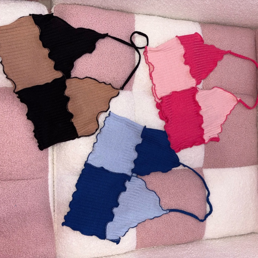 SHEIN Colorblock Crop Tops - Black, Brown, Pink, Red, Blue